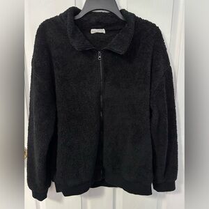 Women's Black Teddy Fleece Zip-Up Jacket